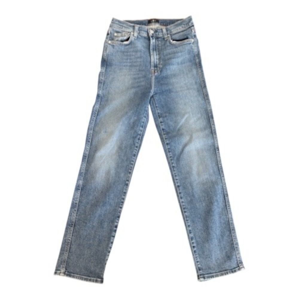 7 For All Mankind Womens High Waist Cropped Straight Jeans Blue Size 28